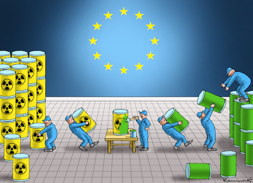 Cartoon: EU-GREENWASHING (medium) by marian kamensky tagged eu,greenwashing,atomenergie,eu,greenwashing,atomenergie