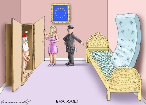 Cartoon: EVA KAILI GLAUBT AN DEN WEIHNACH (medium) by marian kamensky tagged verkäuferin,eva,kaili,katar,verkäuferin,eva,kaili,katar