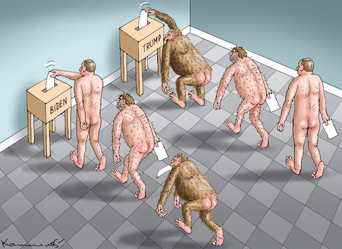 Cartoon: EVOLUTION VERSUS ANTIEVOLUTION (medium) by marian kamensky tagged demokratie,in,gefahr,trump,ukraine,putin,demokratie,in,gefahr,trump,ukraine,putin