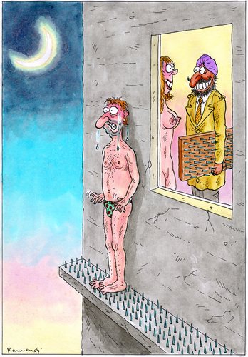 Cartoon: Fakir Husband (medium) by marian kamensky tagged inder,schwarzer,humor,erwischt,untreue,nagelbrett,fakir,liebe,fremdgehen,seitensprung,fakir,erwischt