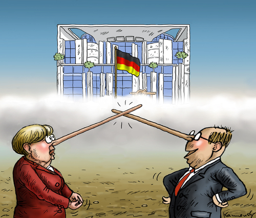 Cartoon: Fernsehduell (medium) by marian kamensky tagged peer,steinbrück,kanzlerkandidat,wahlen,spd,sigmar,gabriel,attacke,angela,merkel,cdu,scu,fernsehduell,peer,steinbrück,kanzlerkandidat,wahlen,spd,sigmar,gabriel,attacke,angela,merkel,cdu,scu,fernsehduell