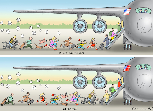 Cartoon: FLUCHT DER AMERIKANER (medium) by marian kamensky tagged putins,bescherung,ukraine,provokation,nato,osterweiterung,putins,bescherung,ukraine,provokation,nato,osterweiterung