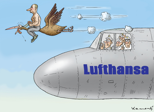 Cartoon: Flugbegleiter Putin (medium) by marian kamensky tagged flugbegleiter,putin,kraniche,ufo,lufthansa,flugbegleiter,putin,kraniche,ufo,lufthansa