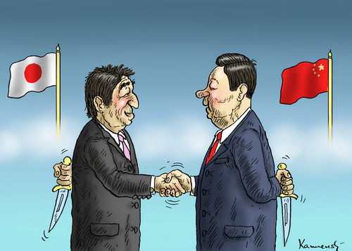 Cartoon: FREUNDLICHE BEGEGNUNG (medium) by marian kamensky tagged china,japan,meeting,china,japan,meeting