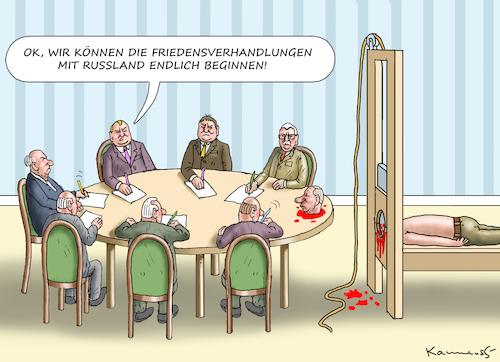 Cartoon: FRIEDENSVERHANDLUNGEN (medium) by marian kamensky tagged putins,bescherung,ukraine,provokation,swift,nato,osterweiterung,putins,bescherung,ukraine,provokation,swift,nato,osterweiterung