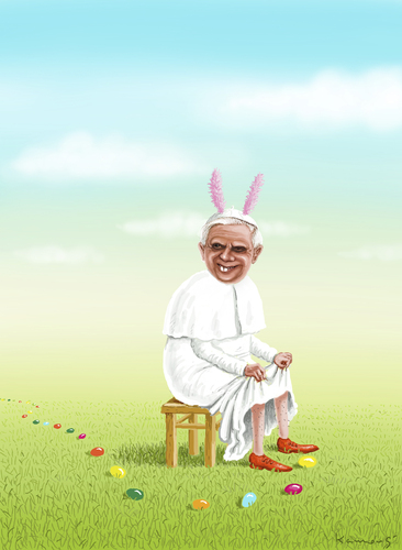 Cartoon: Frohe Ostern Kinderlein (medium) by marian kamensky tagged humor,illustration,papst,religion,ostern,osterhase