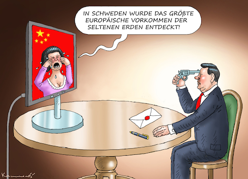 Cartoon: FUND SELTENER ERDEN (medium) by marian kamensky tagged fund,seltener,erden,schweden,fund,seltener,erden,schweden