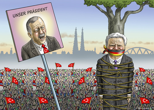 Cartoon: GAUCK BEI DEMO IN KÖLN (medium) by marian kamensky tagged erdogan,türkendemo,in,köln,nationalismus,erdogan,türkendemo,in,köln,nationalismus