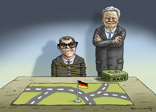 Cartoon: GAUCK STOPPT DOBRINDT (medium) by marian kamensky tagged dobrindt,cdu,csu,maut,sabotage,für,ausländer,gauck,seehofer,schäuble,maut,csu,cdu,dobrindt,sabotage,für,ausländer,gauck,seehofer,schäuble