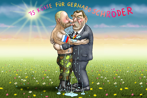 Cartoon: GERHARD SCHRÖDER WIRD 75 ! (medium) by marian kamensky tagged groko,spd,parteitag,schulz,würselen,merkel,andrea,nahles,spahn,pflegeversicherung,schröder,scholz,putin,groko,spd,parteitag,schulz,würselen,merkel,andrea,nahles,spahn,pflegeversicherung,schröder,scholz,putin