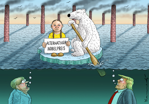 Cartoon: GRETA THUNBERG HAT DEN PREIS (medium) by marian kamensky tagged klimaschutzgipfel,new,york,merkel,akk,greta,thunberg,cdu,spd,groko,alternativer,nobelpreis,klimaschutzgipfel,new,york,merkel,akk,greta,thunberg,cdu,spd,groko,alternativer,nobelpreis