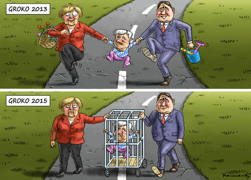 Cartoon: GROKO GESTERN UND HEUTE (medium) by marian kamensky tagged groko,csu,cdu,spd,flüchtlinge,rechtspopulismus,seehofer,groko,csu,cdu,spd,flüchtlinge,rechtspopulismus,seehofer