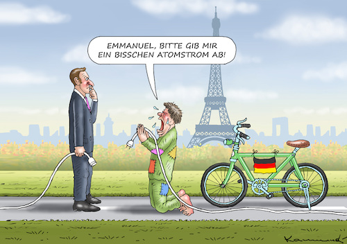 Cartoon: GRÜNE BETTELN-TOUR (medium) by marian kamensky tagged energiewende,habeck,atommeiler,energiewende,habeck,atommeiler