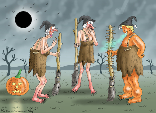 Cartoon: HALLOWEEN IN NEANDERTHAL (medium) by marian kamensky tagged halloween,in,neanderthal,trump,halloween,in,neanderthal,trump