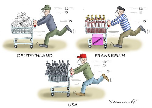 Cartoon: HAMSTERKÄUFE INTERNATIONAL (medium) by marian kamensky tagged coronavirus,epidemie,gesundheit,panik,stillegung,trump,pandemie,coronavirus,epidemie,gesundheit,panik,stillegung,trump,pandemie