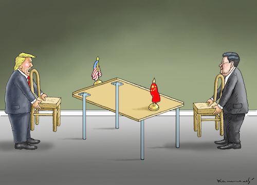 Cartoon: HANDELSKRIEGSVERHANDLUNGEN (medium) by marian kamensky tagged selenskyj,ukraine,rüstungsgeld,trump,wahllampfhilfe,joe,biden,amtsenthebungsverfahren,china,xi,jingping,handelskrieg,selenskyj,ukraine,rüstungsgeld,trump,wahllampfhilfe,joe,biden,amtsenthebungsverfahren,china,xi,jingping,handelskrieg