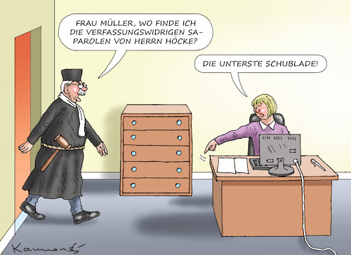 Cartoon: HÖCKE IN HALLE VOR GERICHT (medium) by marian kamensky tagged eu,asylreform,höcke,rechte,parteien,demokratie,eu,asylreform,höcke,rechte,parteien,demokratie