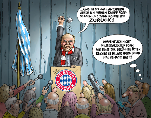 Cartoon: Hoeness Abschiedsrede (medium) by marian kamensky tagged uli,hoeness,fc,bayern,steuerbtrug,menschenhandel,jva,landsberg,uli,hoeness,fc,bayern,steuerbtrug,menschenhandel,jva,landsberg