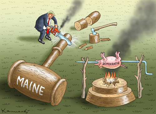 Cartoon: HOLZFÄLLER TRUMP (medium) by marian kamensky tagged trump,nicht,in,colorado,und,maine,trump,nicht,in,colorado,und,maine