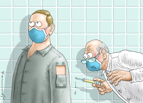 Cartoon: IMPFHEMD (medium) by marian kamensky tagged curevac,testzentren,corona,impfung,pandemie,booster,omikron,impfpflicht,curevac,testzentren,corona,impfung,pandemie,booster,omikron,impfpflicht