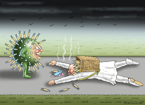 Cartoon: IMPFSISYPHOS (medium) by marian kamensky tagged curevac,testzentren,corona,impfung,pandemie,booster,omikron,impfpflicht,curevac,testzentren,corona,impfung,pandemie,booster,omikron,impfpflicht