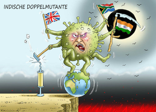 Cartoon: INDISCHE TANTE DOPPELMUTANTE (medium) by marian kamensky tagged biontech,pfizer,impfung,corona,rosenmontag,eu,english,lockdown,ostern,ursula,von,der,leyen,biontech,pfizer,impfung,corona,rosenmontag,eu,english,lockdown,ostern,ursula,von,der,leyen