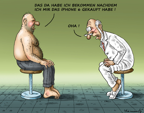 Cartoon: iPhone 6 Biegerkrankheit (medium) by marian kamensky tagged telefon,biegsames,internet,apple,iphone,iphone,apple,internet,biegsames,telefon