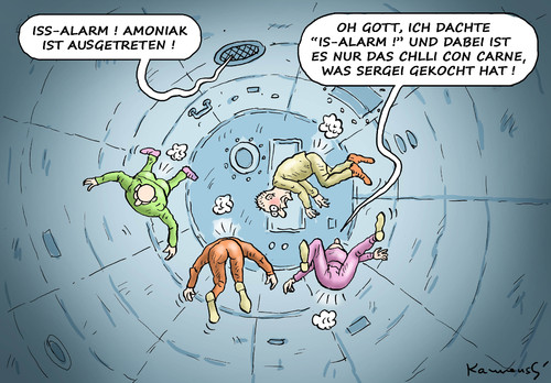 Cartoon: ISS ALARM (medium) by marian kamensky tagged iss,alarm,is,terrorismus,raumfahrt,iss,alarm,is,terrorismus,raumfahrt