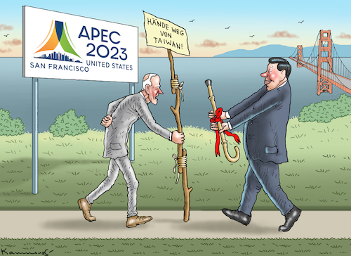 Cartoon: JOE TRIFFT XI (medium) by marian kamensky tagged joe,trifft,xi,apec,san,francisco,joe,trifft,xi,apec,san,francisco