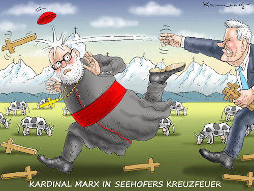 Cartoon: KARDINAL MARX IM KREUZFEUER (medium) by marian kamensky tagged söder,puscht,gegen,seehofer,csu,bayern,gauland,kreuze,kardinal,marx,söder,puscht,gegen,seehofer,csu,bayern,gauland,kreuze,kardinal,marx