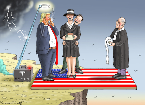 Cartoon: KEINE HAND AUF DER BIBEL! (medium) by marian kamensky tagged musk,trump,zuckerberg,bezos,felon,and,elon,in,panama,inauguration,musk,trump,zuckerberg,bezos,felon,and,elon,in,panama,inauguration