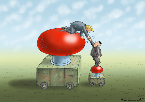 Cartoon: KIM WILL TRUMP TREFFEN (medium) by marian kamensky tagged obama,trump,präsidentenwahlen,usa,baba,vanga,republikaner,inauguration,demokraten,kim,jong,un,wikileaks,faschismus,obama,trump,präsidentenwahlen,usa,baba,vanga,republikaner,inauguration,demokraten,kim,jong,un,wikileaks,faschismus