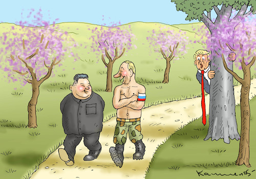 Cartoon: KIRSCHBLÜTENTREFFEN KIMPUTIN (medium) by marian kamensky tagged venezuela,maduro,trump,putin,revolution,oil,industry,socialism,kim,jong,un,vietnam,venezuela,maduro,trump,putin,revolution,oil,industry,socialism,kim,jong,un,vietnam