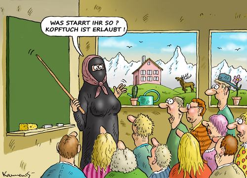 Cartoon: KOPFTUCHERLAUBNIS (medium) by marian kamensky tagged kopftucherlaubnis,kopftucherlaubnis