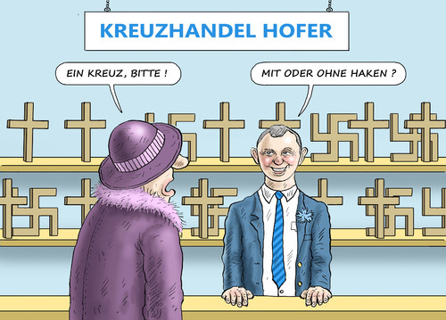 Cartoon: KREUZHANDEL HOFER (medium) by marian kamensky tagged hofer,österreich,präsidentenwahlen,hofer,österreich,präsidentenwahlen