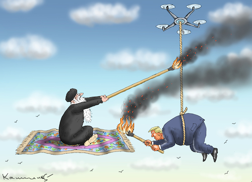 Cartoon: KRIEG DER LUFTSCHLÖSSER (medium) by marian kamensky tagged friedensfürst,trump,iran,proteste,friedensfürst,trump,iran,proteste