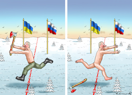 Cartoon: KRIEGSAUSGANG (medium) by marian kamensky tagged flucht,aus,cherson,putin,energieterror,weihnachtsgenozid,in,der,ukraine,abrams,leopard,flucht,aus,cherson,putin,energieterror,weihnachtsgenozid,in,der,ukraine,abrams,leopard