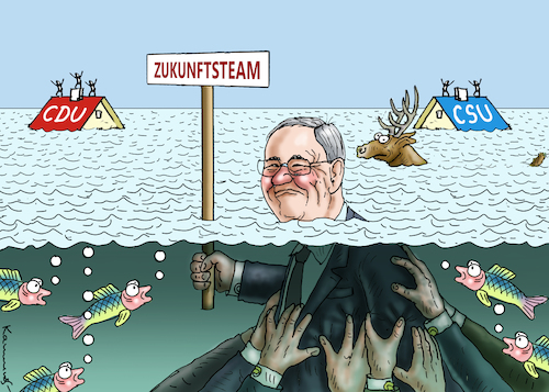 Cartoon: LASCHETS ZUKUNFTSTEAM (medium) by marian kamensky tagged tv,triell,laschet,baerbock,scholz,laschets,zukunftsteam,tv,triell,laschet,baerbock,scholz,laschets,zukunftsteam