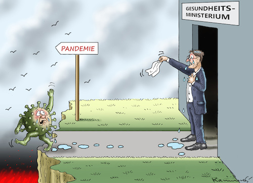 Cartoon: LAUTERBACHS SCHWERER ABSCHIED (medium) by marian kamensky tagged curevac,testzentren,corona,impfung,pandemie,booster,omikron,lauterbach,impfpflicht,curevac,testzentren,corona,impfung,pandemie,booster,omikron,lauterbach,impfpflicht