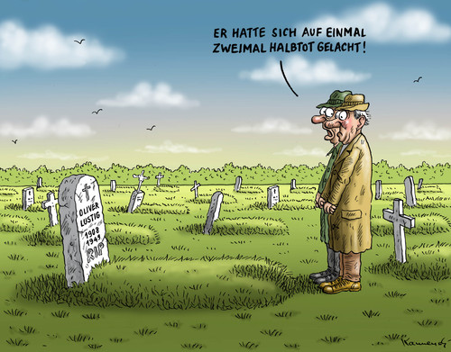 Cartoon: Lebensgefährlicher Witz (medium) by marian kamensky tagged schwarzer,humor,halbtot,gelacht,friedhof,freundschaft,herbst,nostalgie,schwarzer,humor,halbtot,gelacht,friedhof,freundschaft,herbst,nostalgie