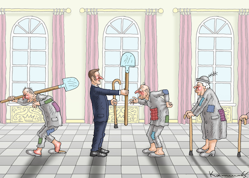 Cartoon: MACRONS RENTENREFORM (medium) by marian kamensky tagged macrons,rentenreform,macrons,rentenreform