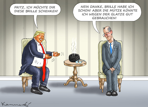 Cartoon: MAKABRE FREUNDSCHAFT (medium) by marian kamensky tagged merz,trump,washington,iran,merz,trump,washington,iran