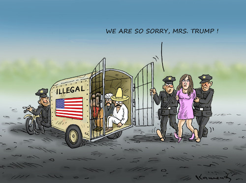 Cartoon: MELANIA TRUMP ILLEGAL (medium) by marian kamensky tagged obama,trump,präsidentenwahlen,usa,baba,vanga,republikaner,inauguration,demokraten,wikileaks,faschismus,obama,trump,präsidentenwahlen,usa,baba,vanga,republikaner,inauguration,demokraten,wikileaks,faschismus