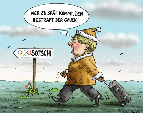 Cartoon: Merkel nach Sotschi (medium) by marian kamensky tagged winterspiele,in,sotschi,angela,merkel,joachim,gauck,boykott,winterspiele,in,sotschi,angela,merkel,joachim,gauck,boykott