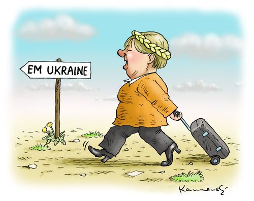 Cartoon: Merkels EM Halbboykott (medium) by marian kamensky tagged angela,merkel,griechenlandhilfe,finanzkrise,timoschenko,em,boykott,ukraine,fussball,merkel,timoschenko,bfussball,griechenland,viertelfinale,deutschland,em 2012,euro 2012,em,2012,euro,boykott