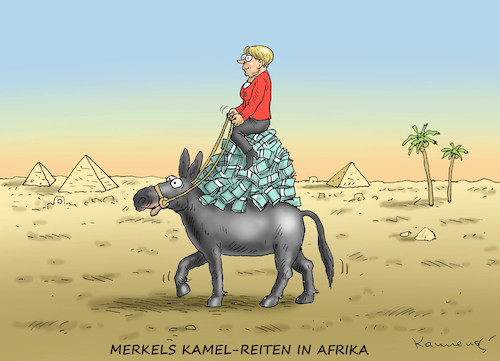 Cartoon: MERKELS KAMEL-REITEN IN AFRIKA (medium) by marian kamensky tagged merkel,bei,al,sissi,flüchtlingskrise,ägypten,merkel,bei,al,sissi,flüchtlingskrise,ägypten