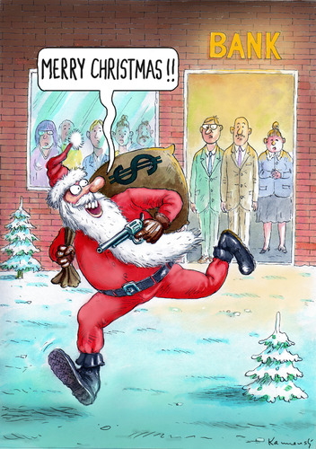 Cartoon: Merry Christmas !!! (medium) by marian kamensky tagged humor,weihnachten,weihnachtsmann,religion,bank,geld,rauf,überfall,kriminalität,raubüberfall,nikolaus