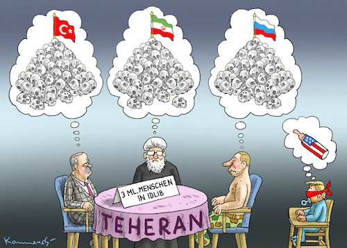 Cartoon: MÖRDERISCHES TREFFEN (medium) by marian kamensky tagged idlib,putin,assad,trump,erdogan,rouhani,idlib,putin,assad,trump,erdogan,rouhani