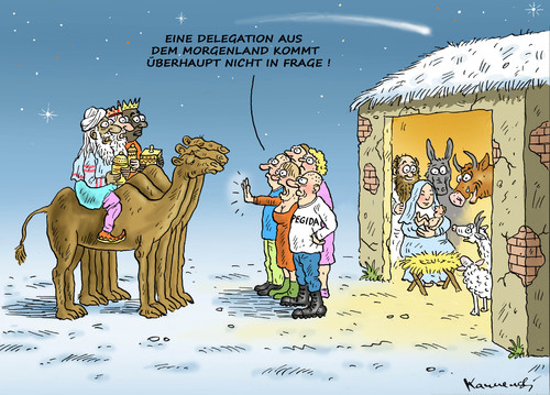 Cartoon: MORGENLANDDELEGATION (medium) by marian kamensky tagged santa,klaus,weihnachten,geschenke,pegida,dresden,bescherung,santa,klaus,weihnachten,geschenke,pegida,dresden,bescherung