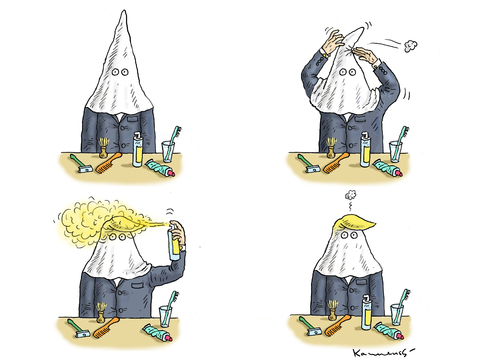 Cartoon: MORGENTOILETTE VON KKK TRUMP (medium) by marian kamensky tagged obama,trump,präsidentenwahlen,usa,baba,vanga,republikaner,demokraten,kkk,faschismus,obama,trump,präsidentenwahlen,usa,baba,vanga,republikaner,demokraten,kkk,faschismus